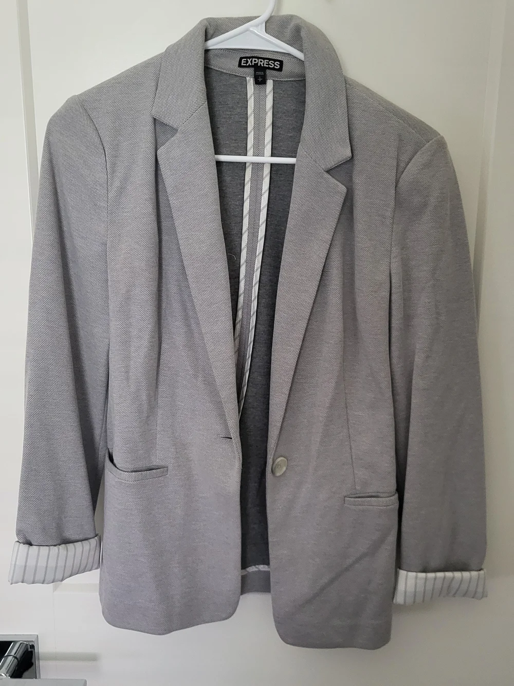 Express Light Gray Single-Button Blazer with Notch Lapel